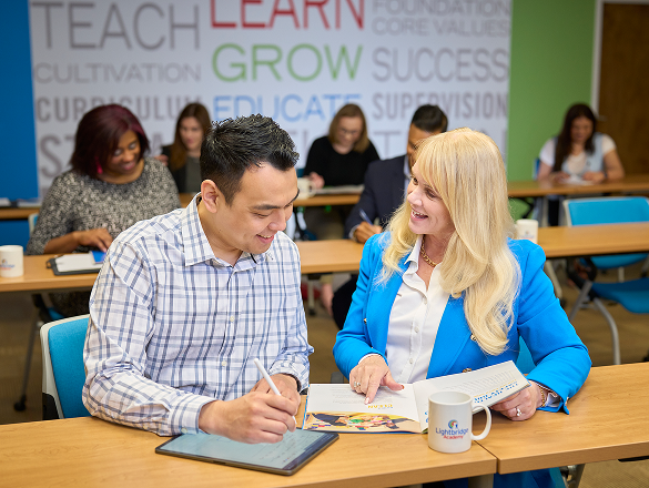 Image of a man and a woman talking